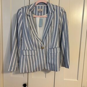 LOFT Women's Striped Blazer in Blue and White